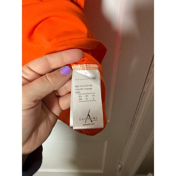 Anonyme Red Orange Crewneck Stretch Short Puff Sleeve Statement Shirt Women's XS - Picture 5 of 7